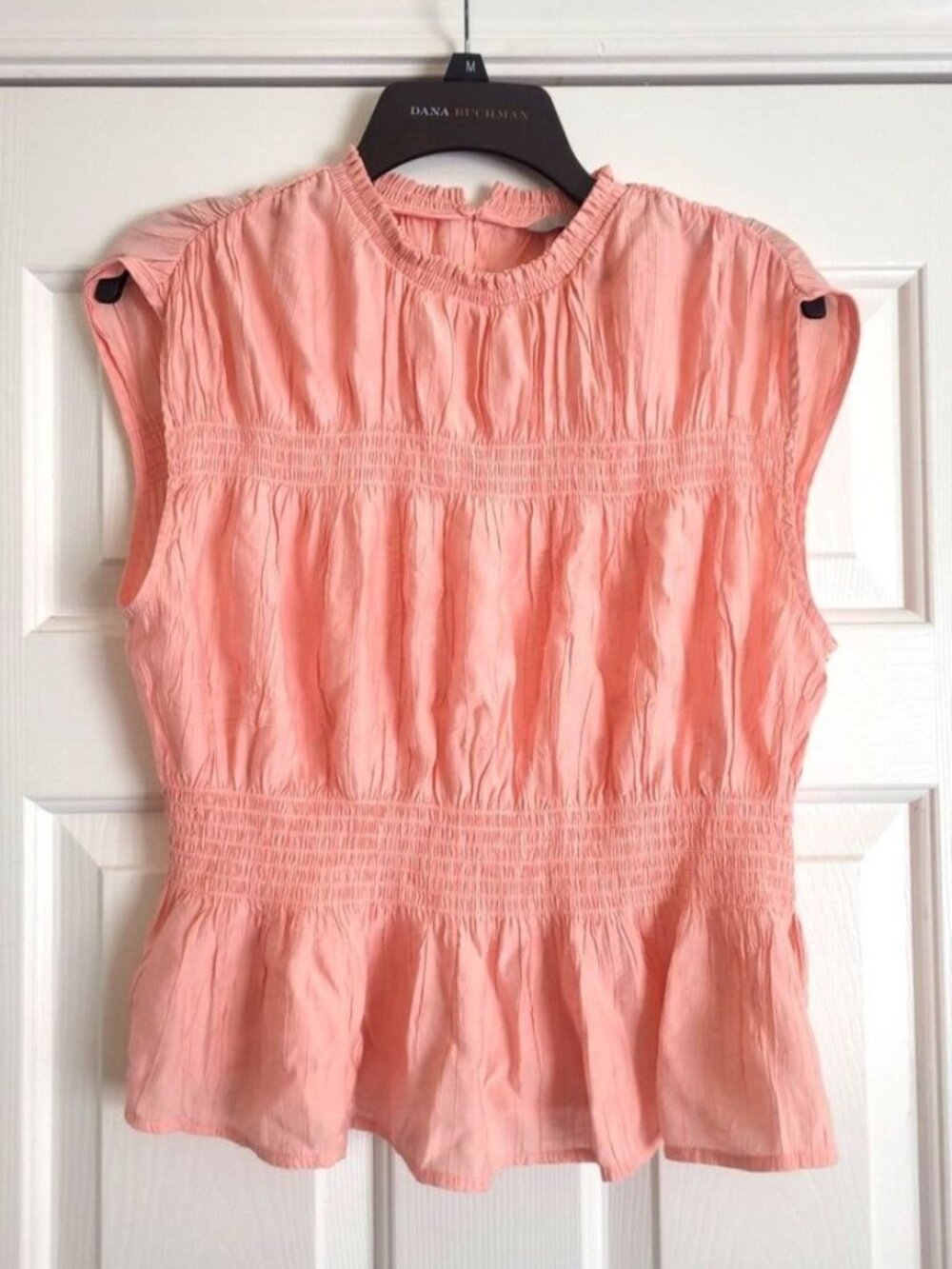 Peach Smocked Peplum Blouse Cap Sleeve Lightweight Top